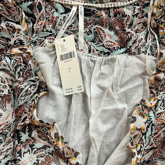 Anthropologie Flounce Ruffle Faux Wrap Blouse V- Neck Long Sleeve Women's Size L - Picture 3 of 10